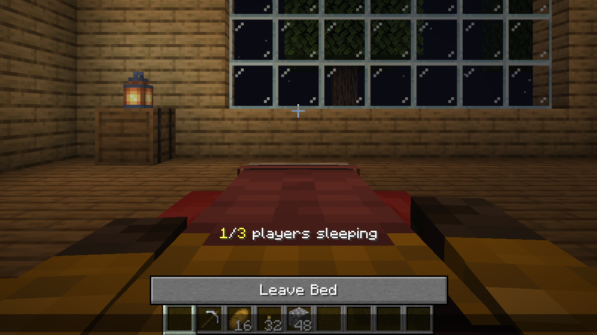 Aldren is in bed: one of three required players is sleeping, so the world is still waiting.